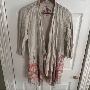 Johnny Was JW Los Angeles Cotton Embroidered Cardigan Kimono pockets medium